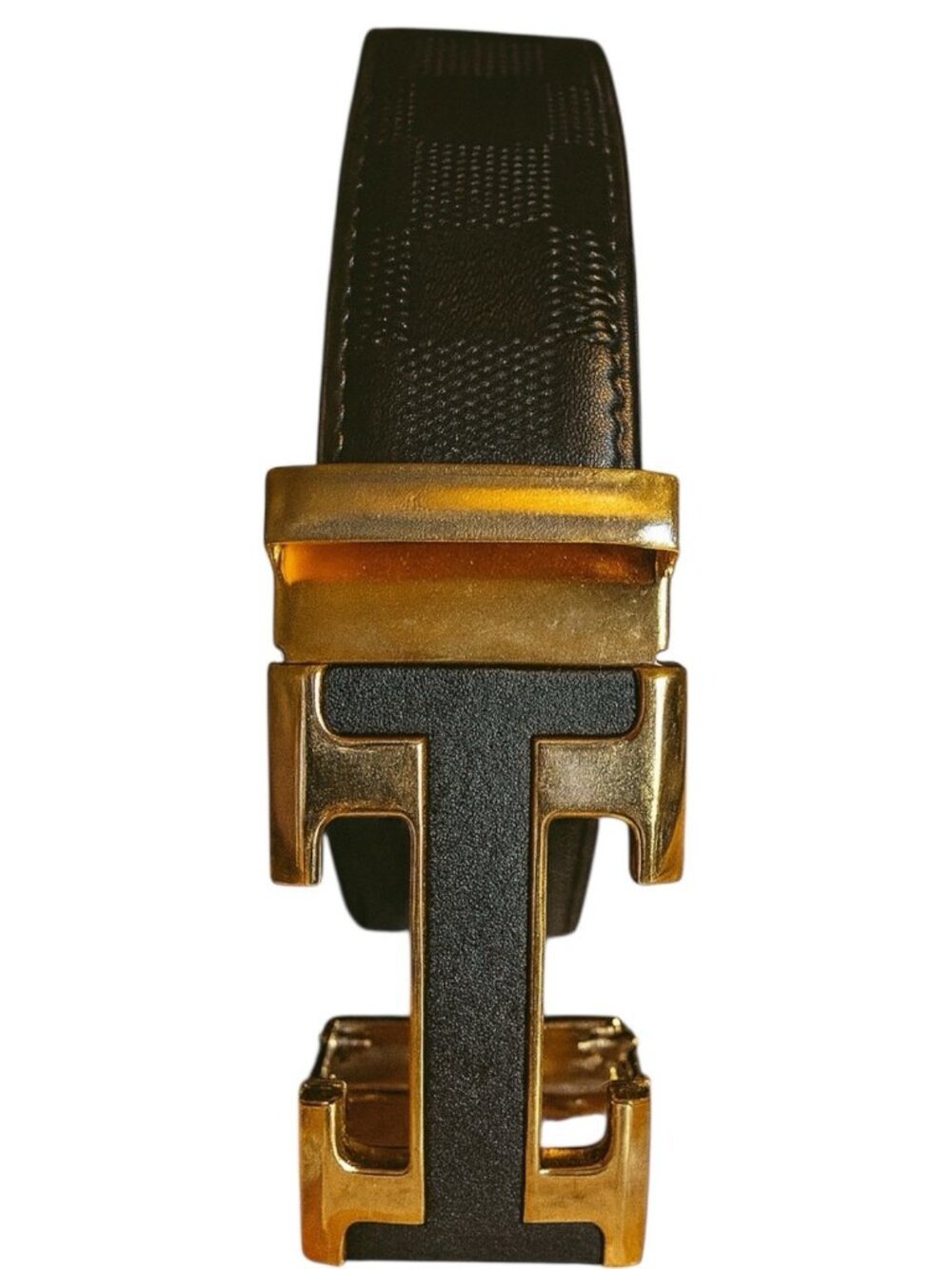 Elegant Fashion Belt Gold Brass Buckle PU Leather Black Length 46 in - Picture 3 of 4
